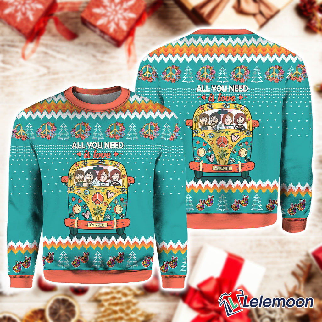All You Need Is Love Hippie Peace 3D Christmas Sweater - Holiday Gift product image 3