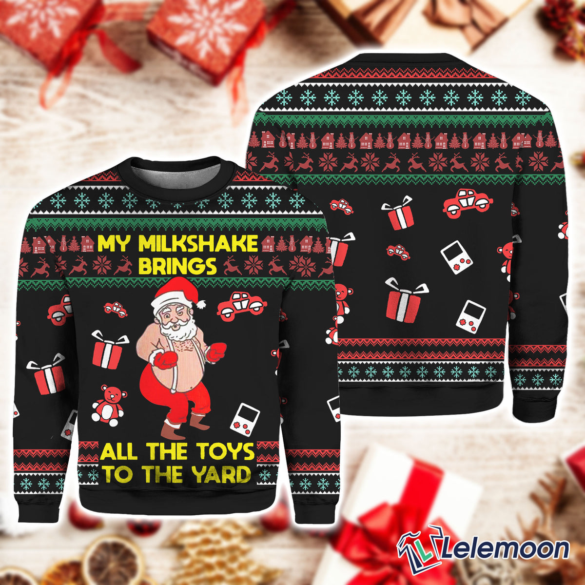 Santa My Milkshake Brings All The Toys To The Yard 3D Ugly Christmas Sweater - Holiday Gift product image 3