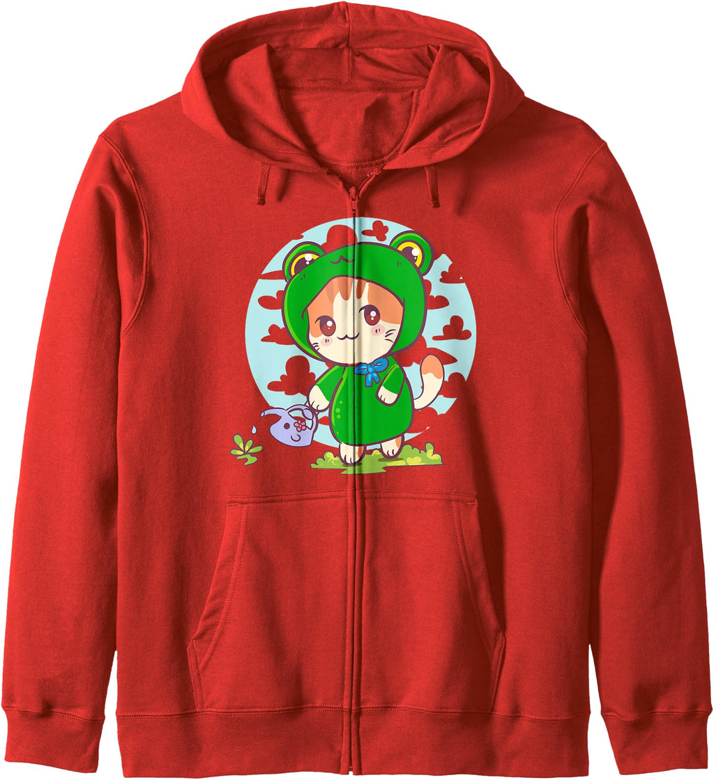 Cat Frog Costume Watering Flowers Kawaii Sweatshirt - Graphic Print Unisex - T-Shirt, Sweatshirt, Hoodie