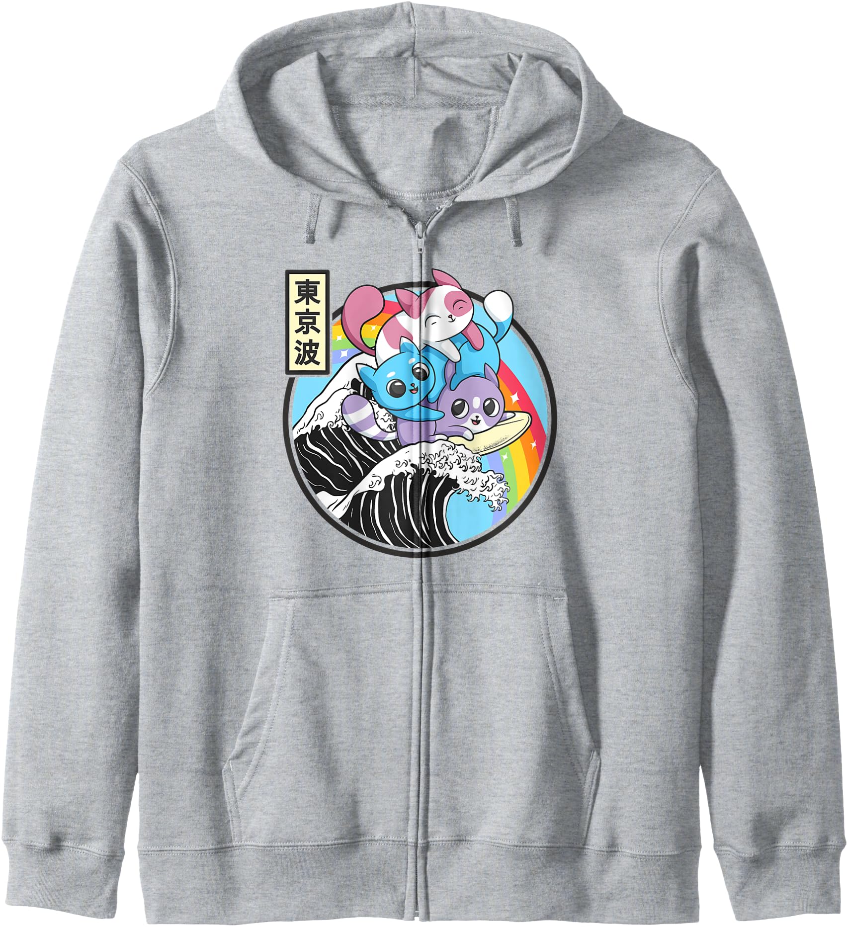 Original Playing Cats Surfing Kanagawa Hoodie - Novelty Apparel Unisex - T-Shirt, Sweatshirt, Hoodie