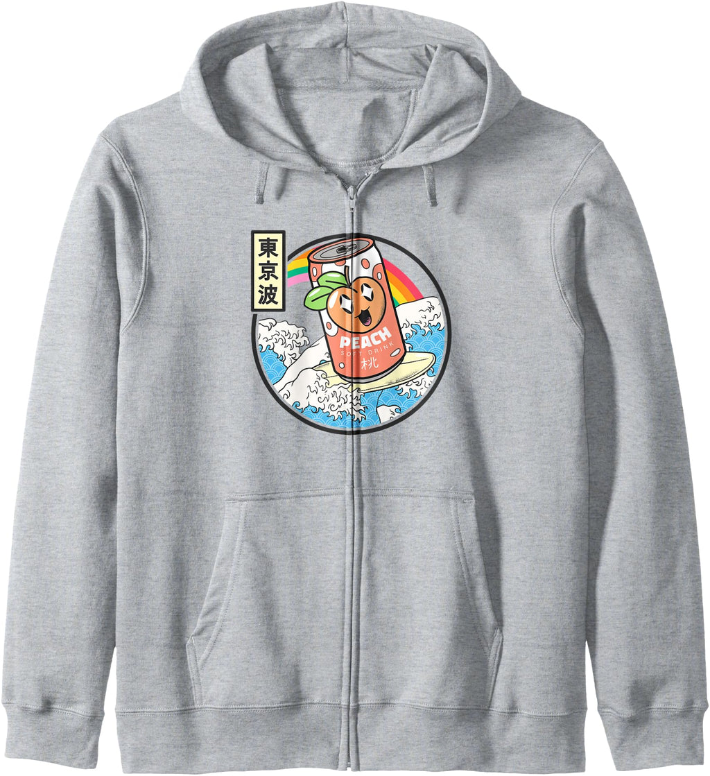 Authentic Surfing Peach Soda Japanese Waves Hoodie - Graphic Print Unisex - T-Shirt, Sweatshirt, Hoodie