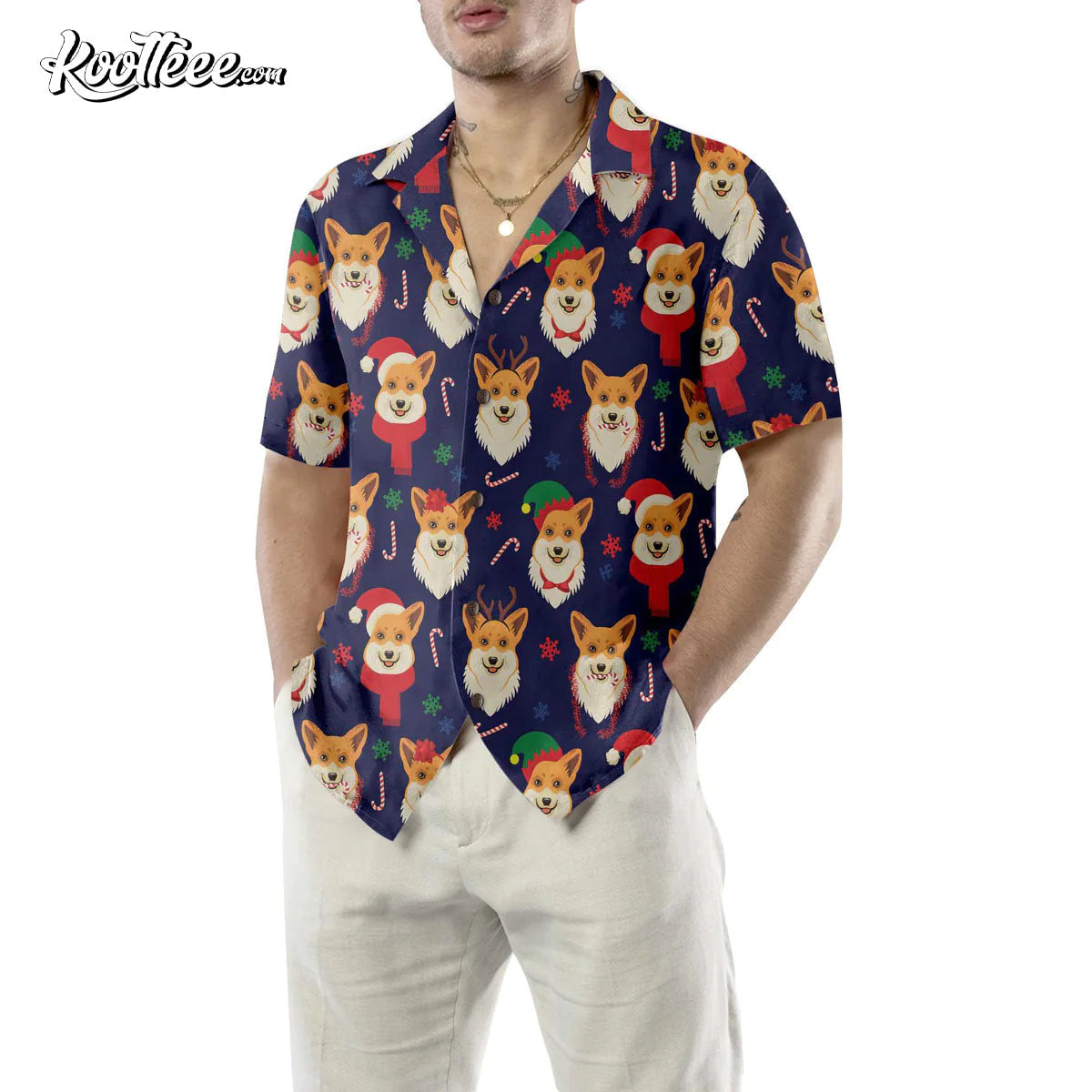 Christmas Corgis Pattern Funny Corgi Dog Hawaiian - Adult & Kids T-Shirts, Sweatshirts & Hoodies apparel design preview 1