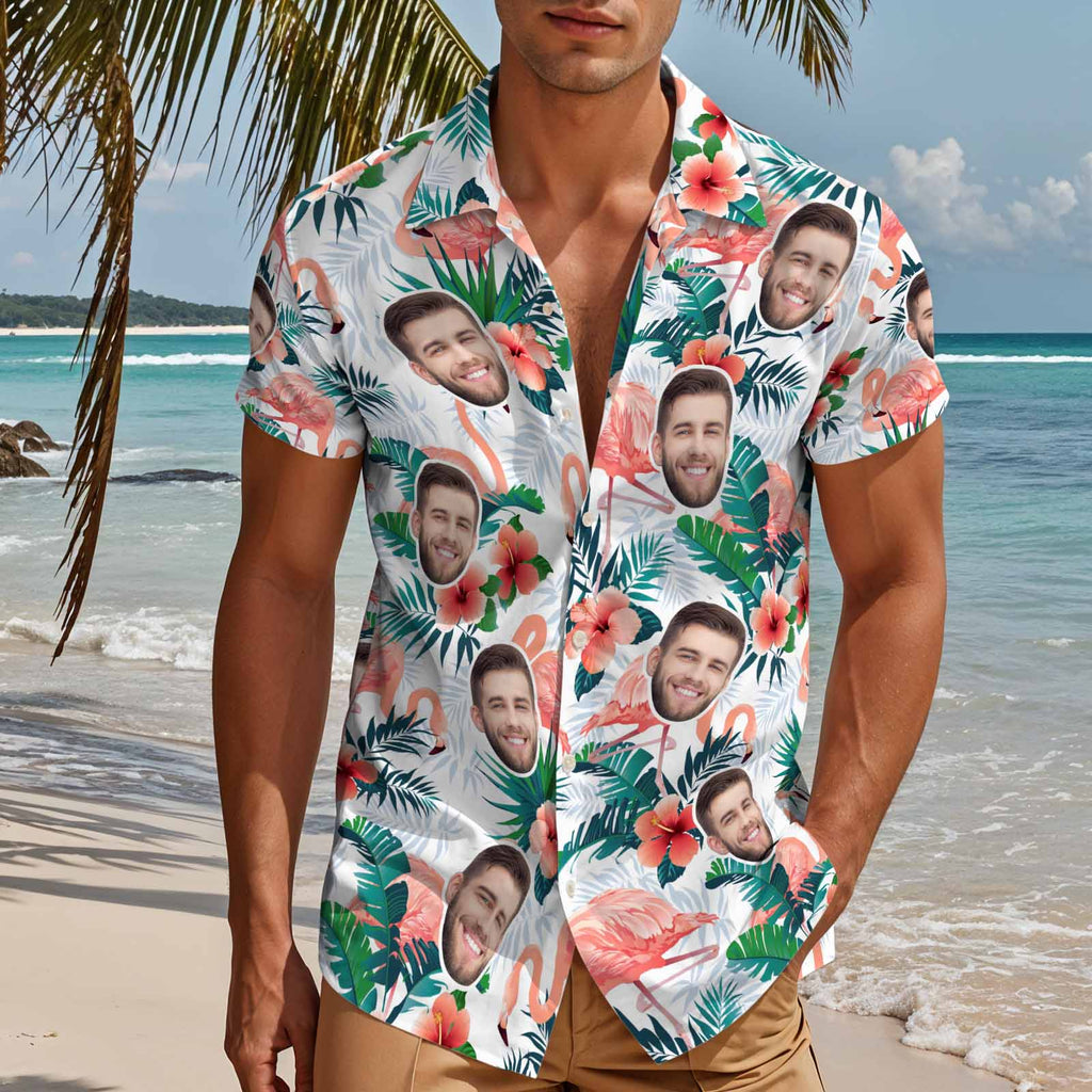Custom Face Hawaiian Flamingo Men Aloha White - Adult & Kids T-Shirts, Sweatshirts & Hoodies apparel design preview 1