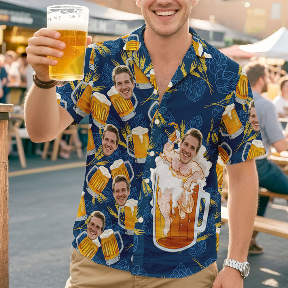 Custom Face Giant Beer Stein Blue Hawaiian - Adult & Kids T-Shirts, Sweatshirts & Hoodies apparel design preview 1