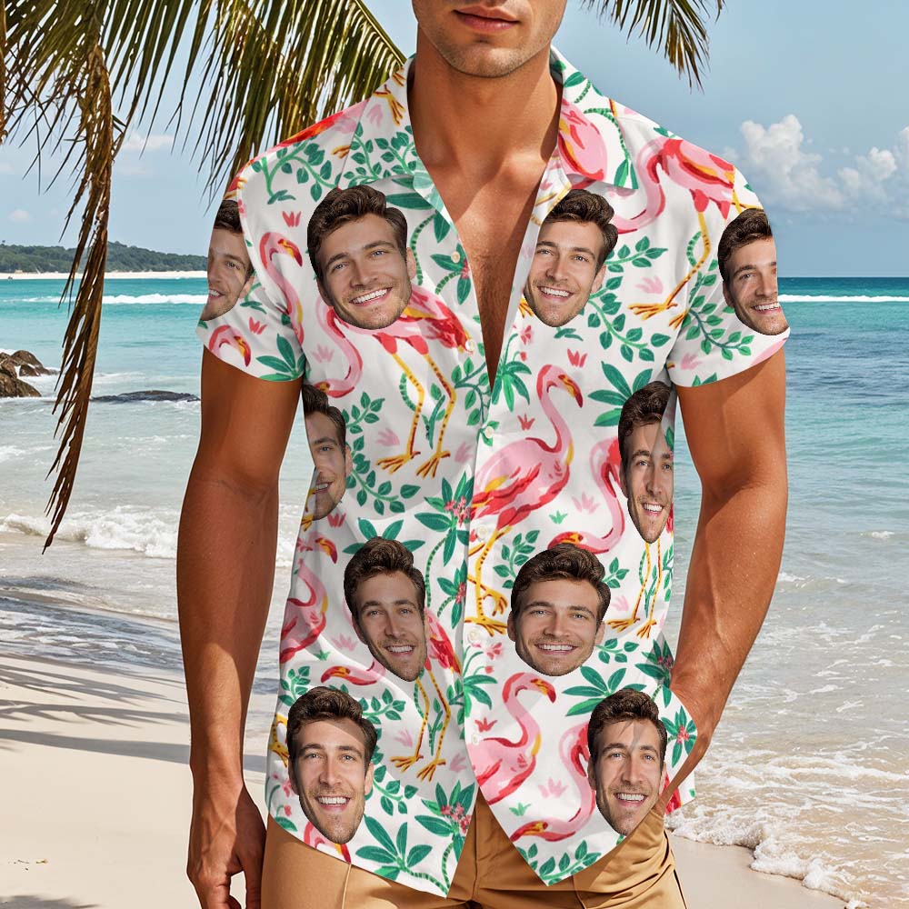 Personalized Face Hawaiian Funny Flamingo Print - Adult & Kids T-Shirts, Sweatshirts & Hoodies apparel design preview 1