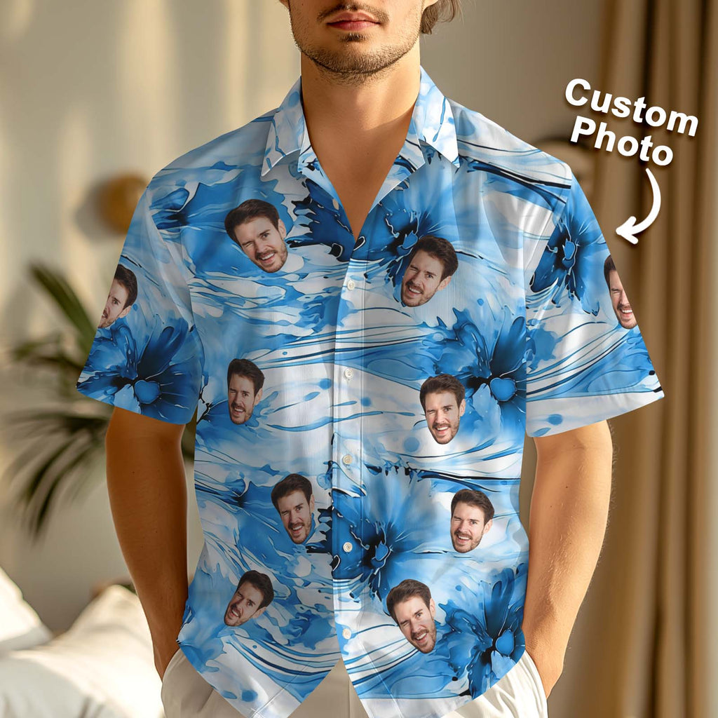 Personalized Photo Hawaiian Custom Blue Aloha - Adult & Kids T-Shirts, Sweatshirts & Hoodies apparel design preview 1
