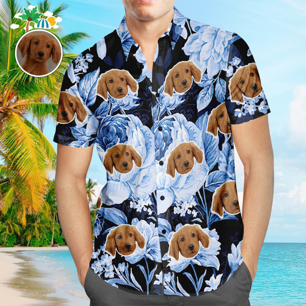 Custom Face Hawaiian Tropical Blue Retro Flower Men's - Adult & Kids T-Shirts, Sweatshirts & Hoodies apparel design preview 1