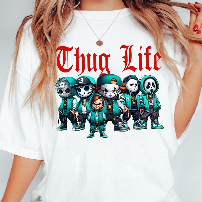 COOL Thug Life Pink Chibi Horror Movie Characters - Adult & Kids T-Shirts, Sweatshirts & Hoodies apparel design preview 1