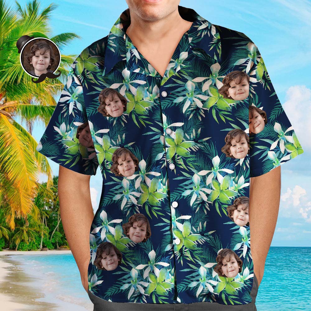 Custom Face On Hawaiian Sea and Dolphin - Adult & Kids T-Shirts, Sweatshirts & Hoodies apparel design preview 1
