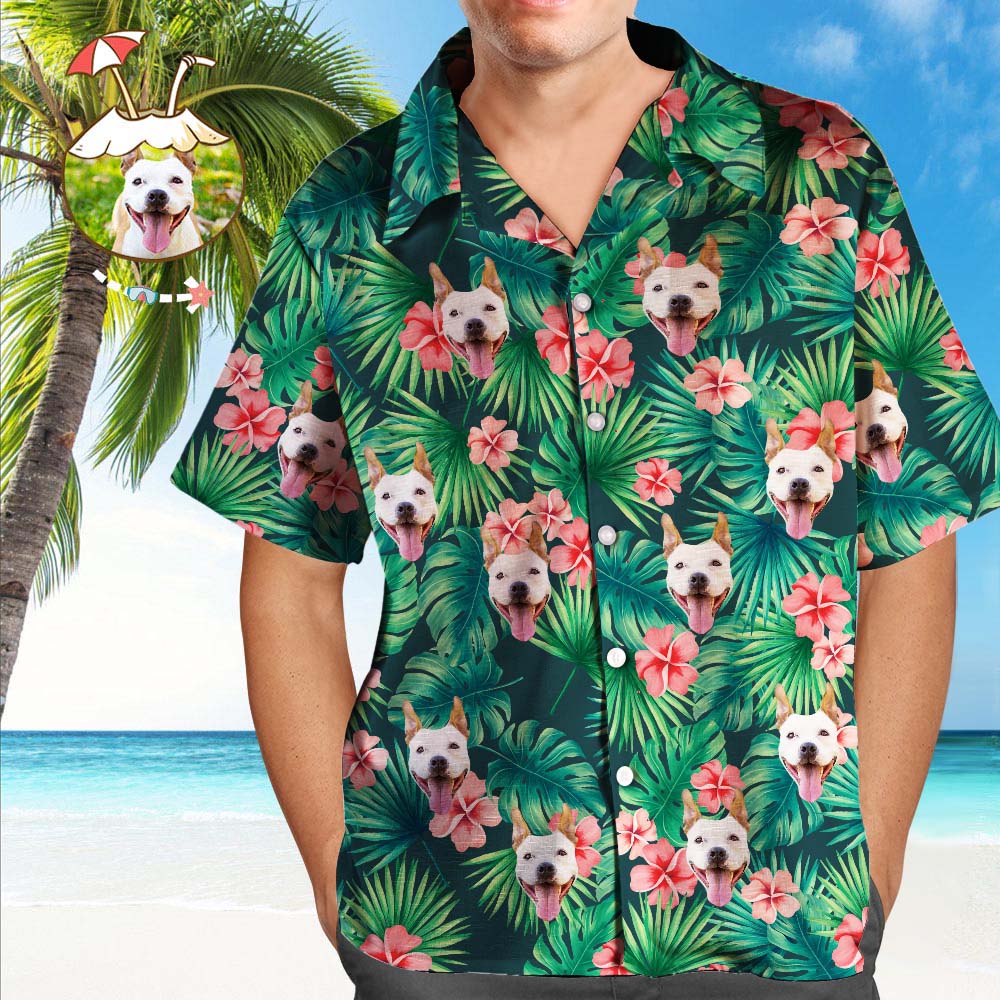 Custom Hawaiian with Dog Face Men's Red Flowers - Adult & Kids T-Shirts, Sweatshirts & Hoodies apparel design preview 1