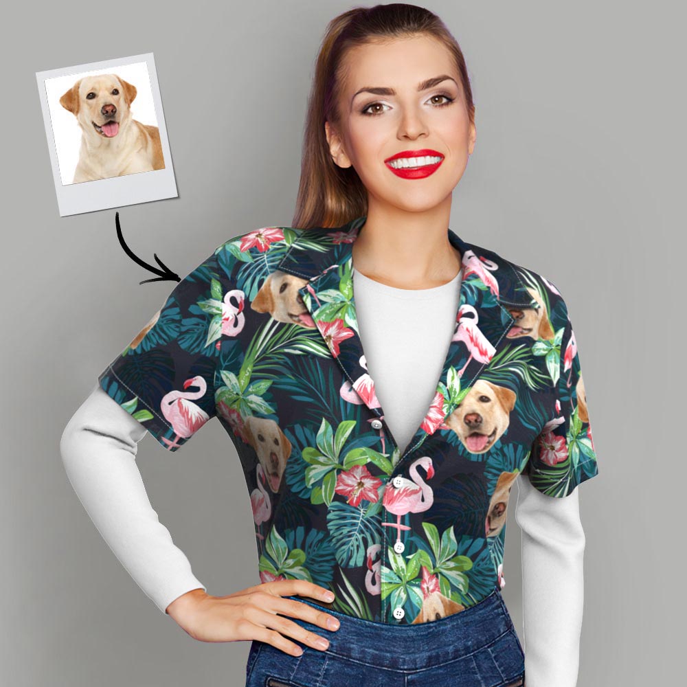 Custom Hawaiian with Face Dog Leaves Flamingo - Adult & Kids T-Shirts, Sweatshirts & Hoodies apparel design preview 1