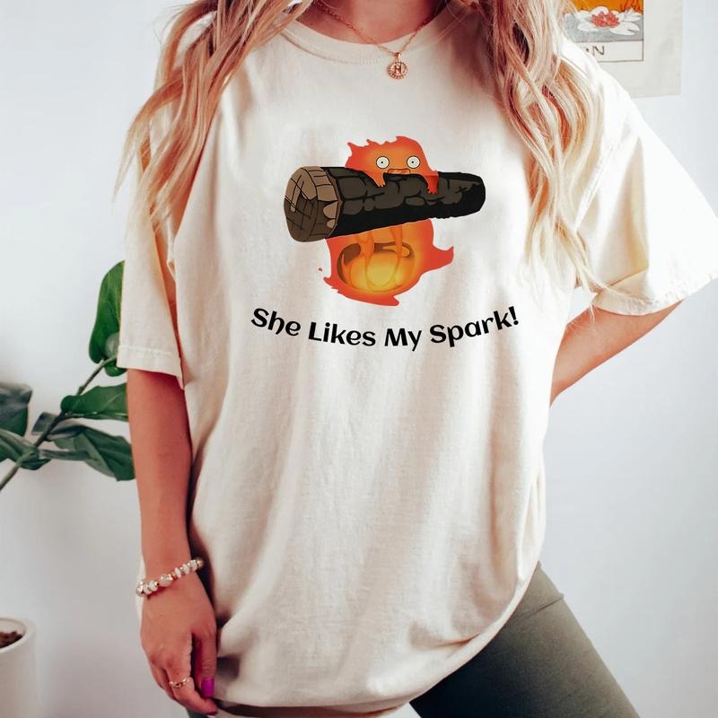 Calcifer She Likes My Spark - Adult & Kids T-Shirts, Sweatshirts & Hoodies apparel design preview 1