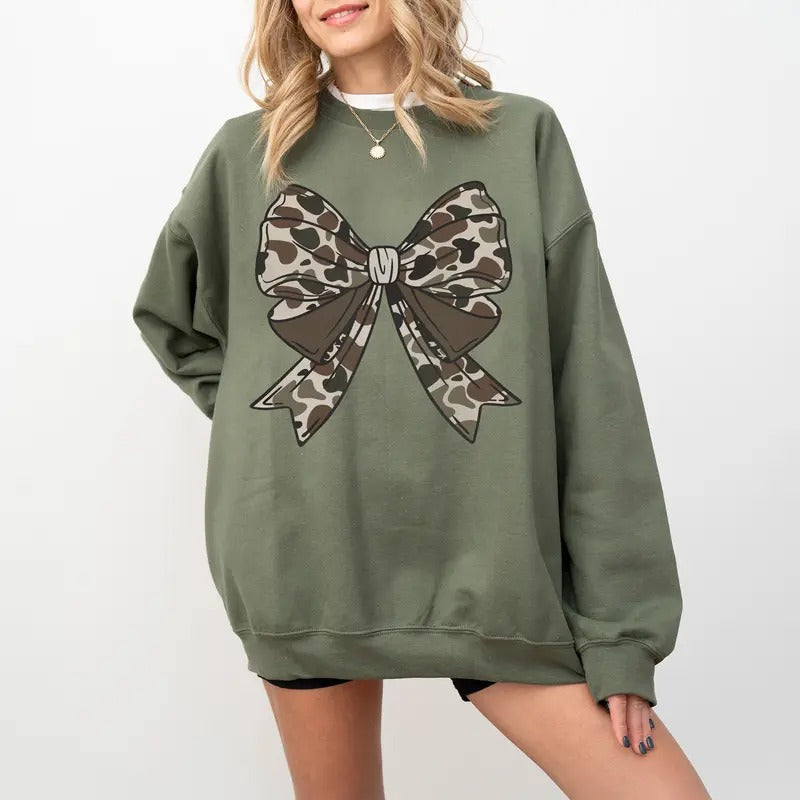 Camo Bow Coquette Camouflage Duck Hunting - Adult & Kids T-Shirts, Sweatshirts & Hoodies apparel design preview 1