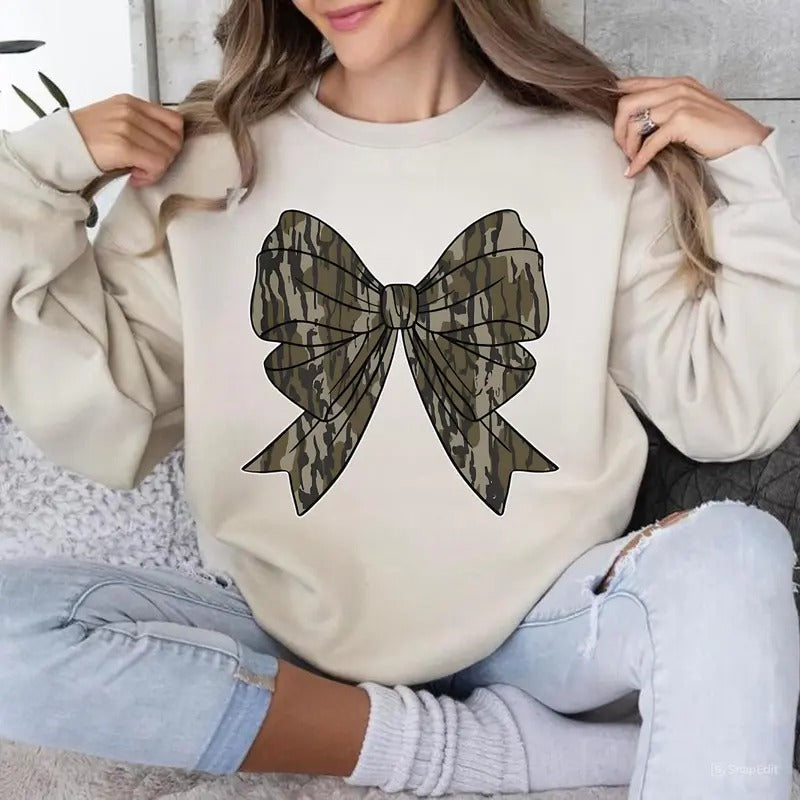 Camo Coquette Bow Classic Cotton Print All Sizes - Adult & Kids T-Shirts, Sweatshirts & Hoodies apparel design preview 1