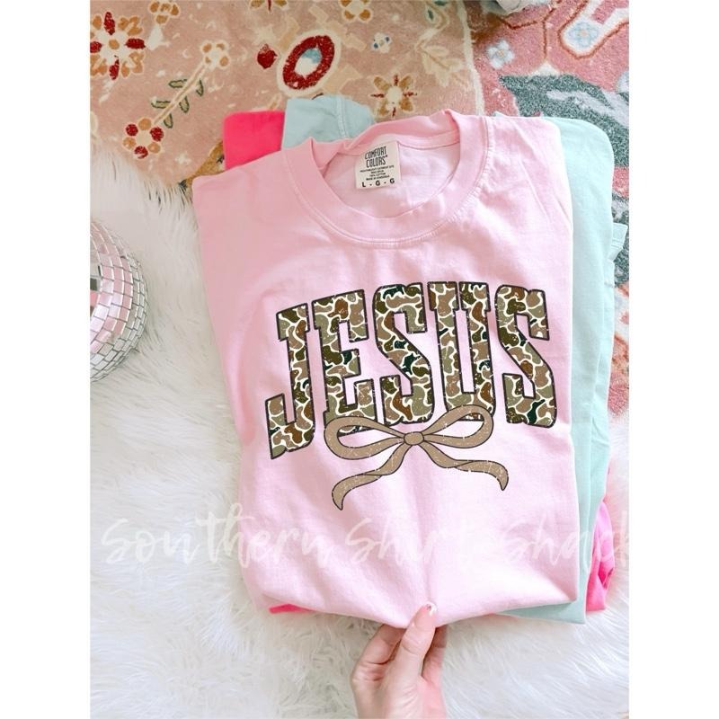 Camo Jesus Preppy Faith Based Blossom Comfort Colors - Adult & Kids T-Shirts, Sweatshirts & Hoodies apparel design preview 1