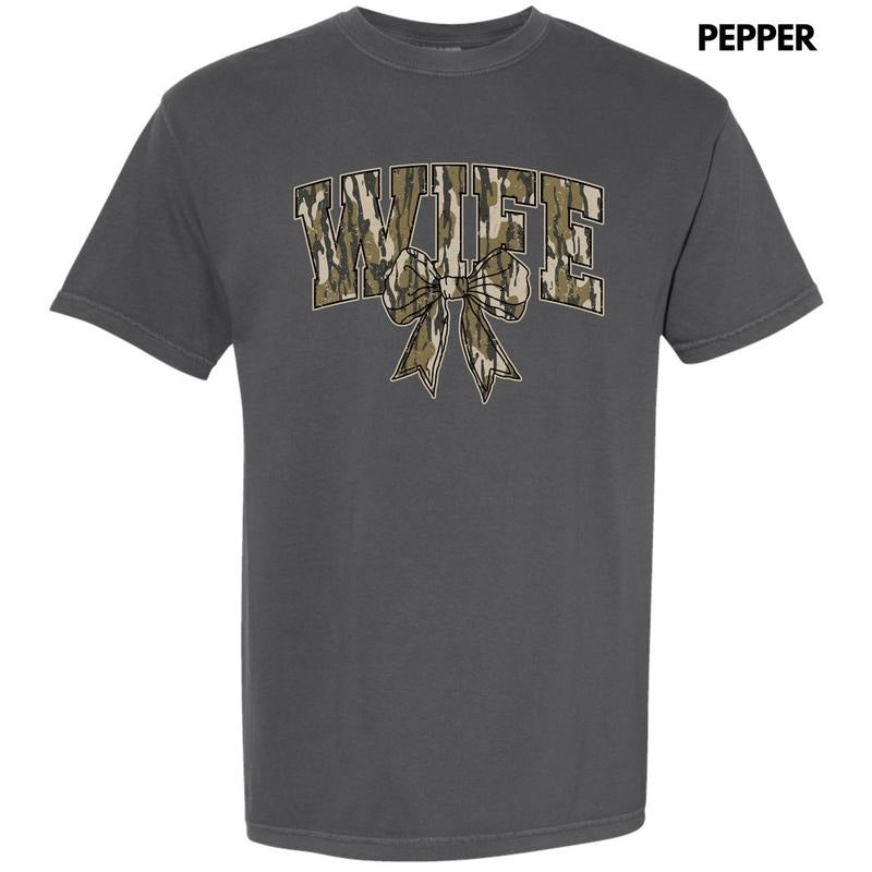 Camo Wife Coquette Comfort Colors 'NLB' - Adult & Kids T-Shirts, Sweatshirts & Hoodies apparel design preview 1