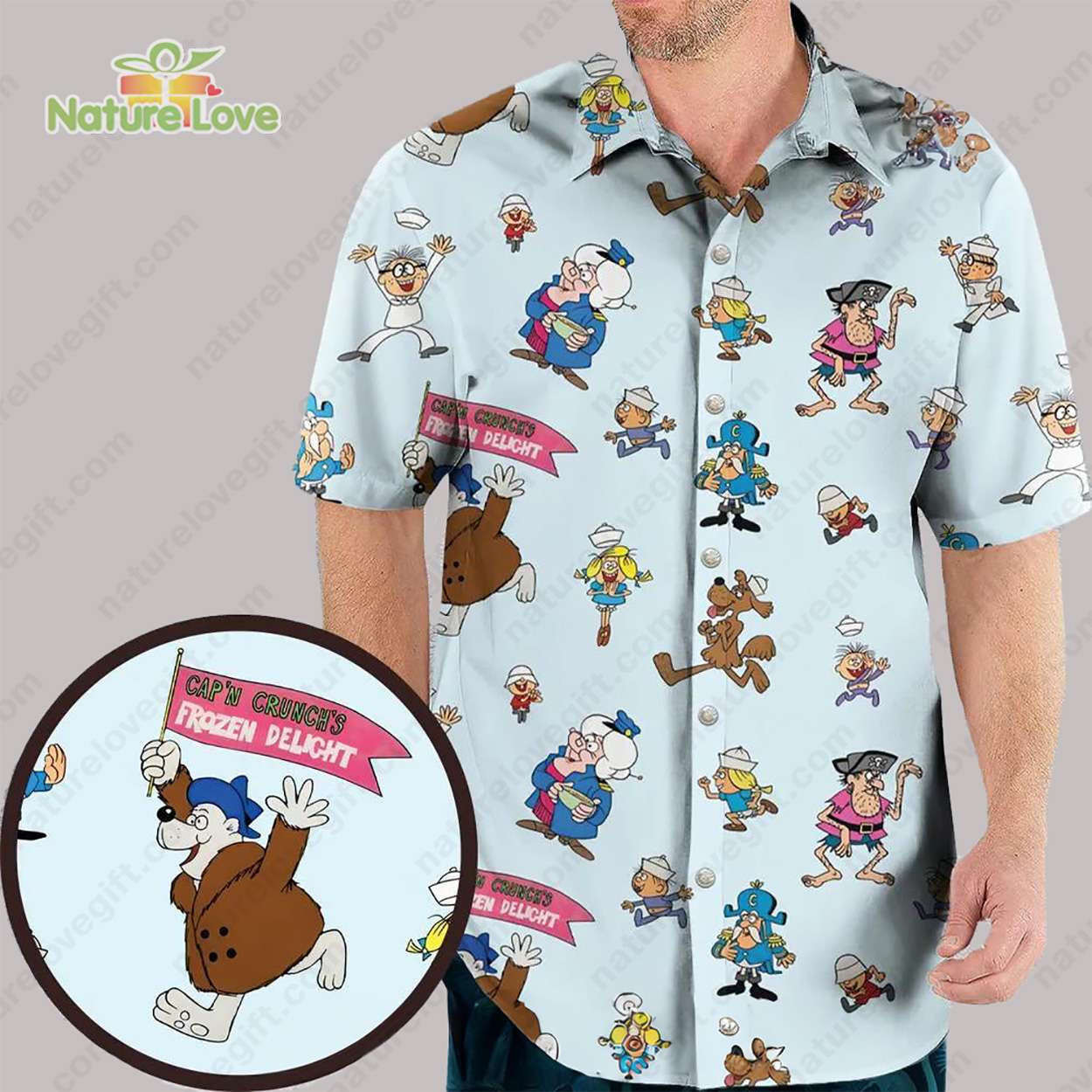 Cap'n Crunch Peanut Butter Cereal Characters Hawaiian - Adult & Kids T-Shirts, Sweatshirts & Hoodies apparel design preview 1