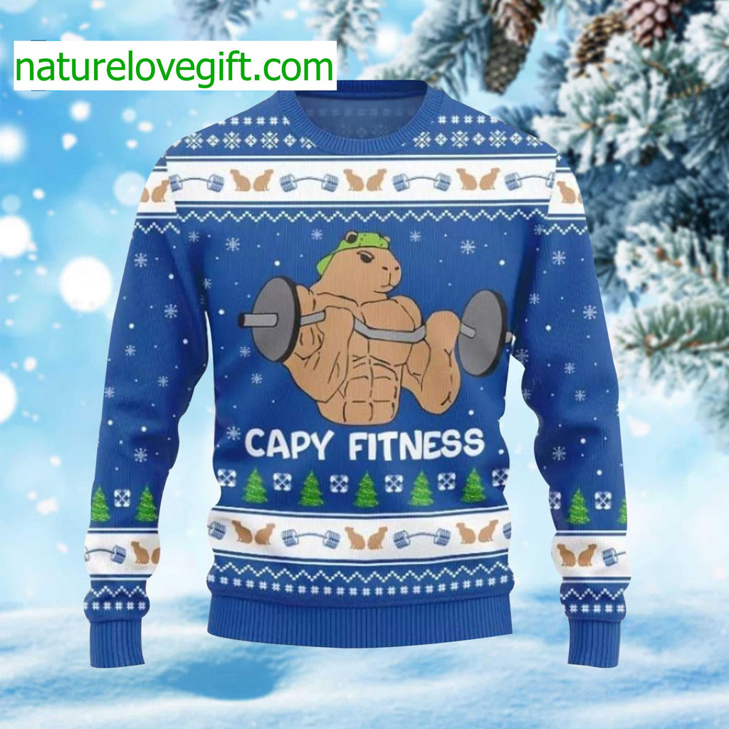 Capybara Fitness Ugly Christmas Sweater - Holiday Gift product image