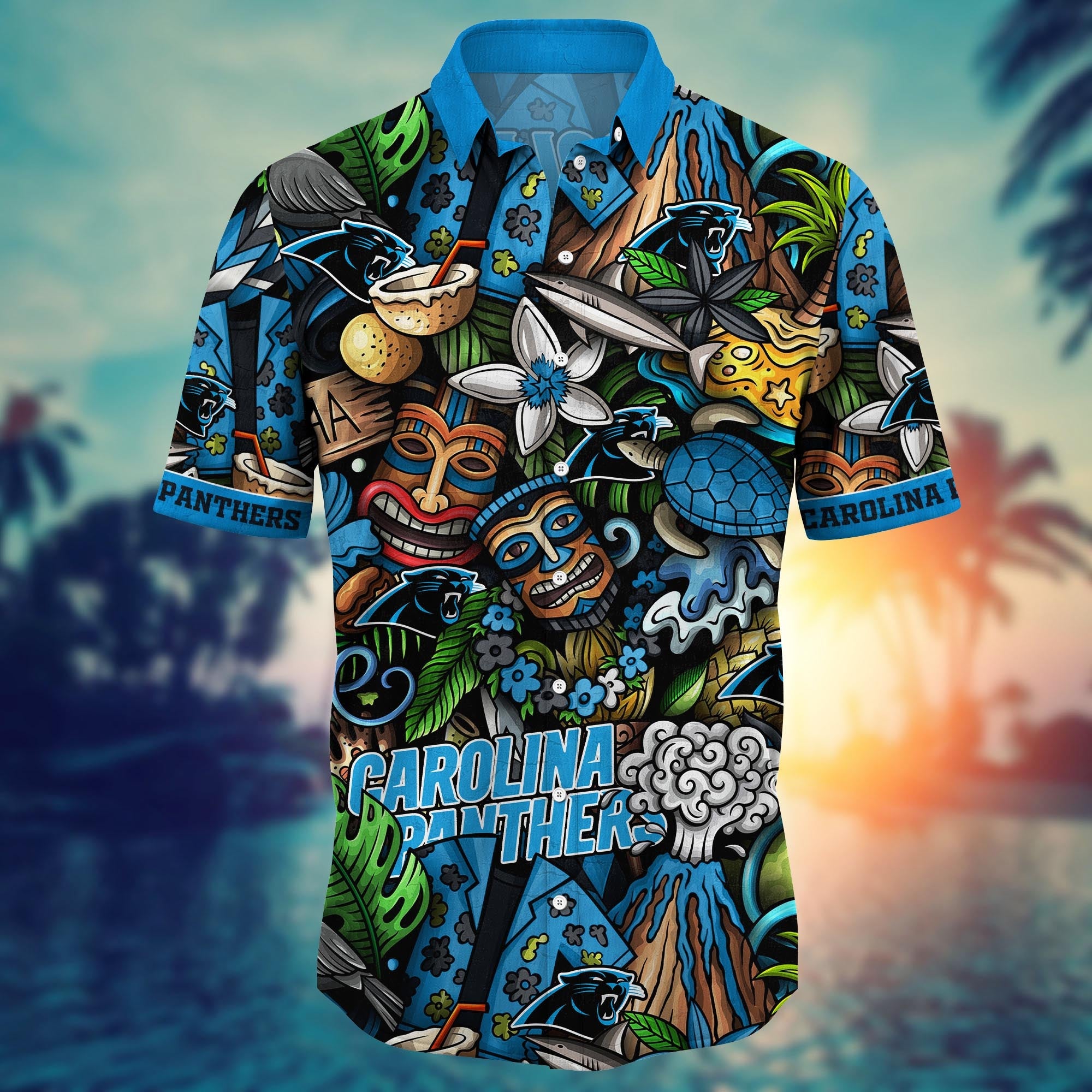 Carolina Panthers Hawaiian Coastal Gridiron Design by - Adult & Kids T-Shirts, Sweatshirts & Hoodies apparel design preview 1