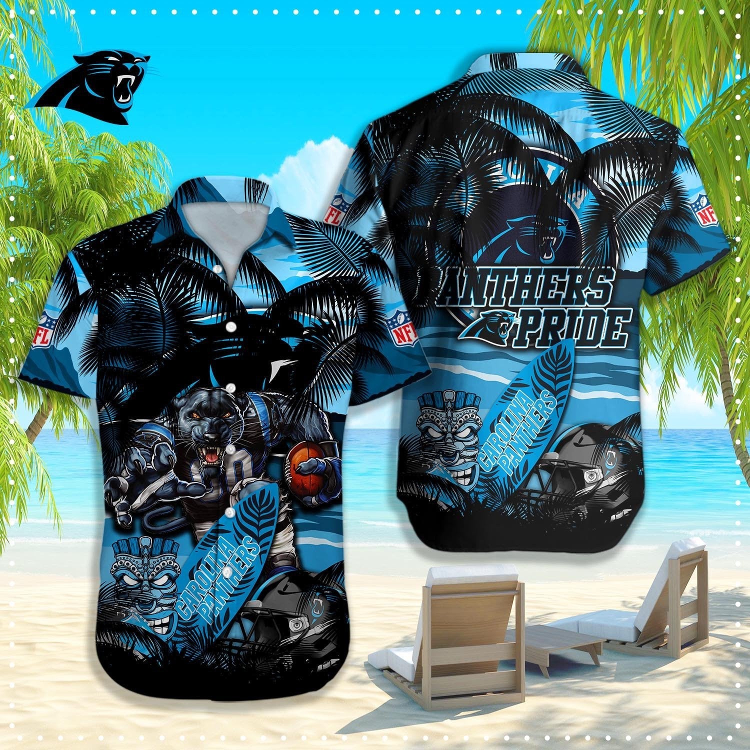 Carolina Panthers Hawaiian Panther Nation Paradise - Adult & Kids T-Shirts, Sweatshirts & Hoodies apparel design preview 1