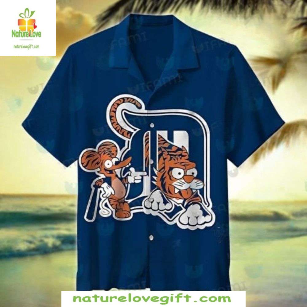 Detroit Tigers Hawaiian Cartoon Mascot Fun Stylish - Adult & Kids T-Shirts, Sweatshirts & Hoodies apparel design preview 1
