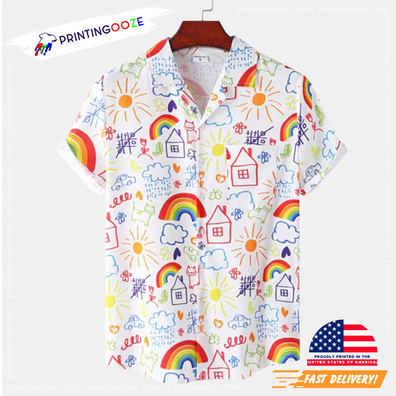 Cartoon Rainbow Doodle Print Funny Hawaiian - Adult & Kids T-Shirts, Sweatshirts & Hoodies apparel design preview 1