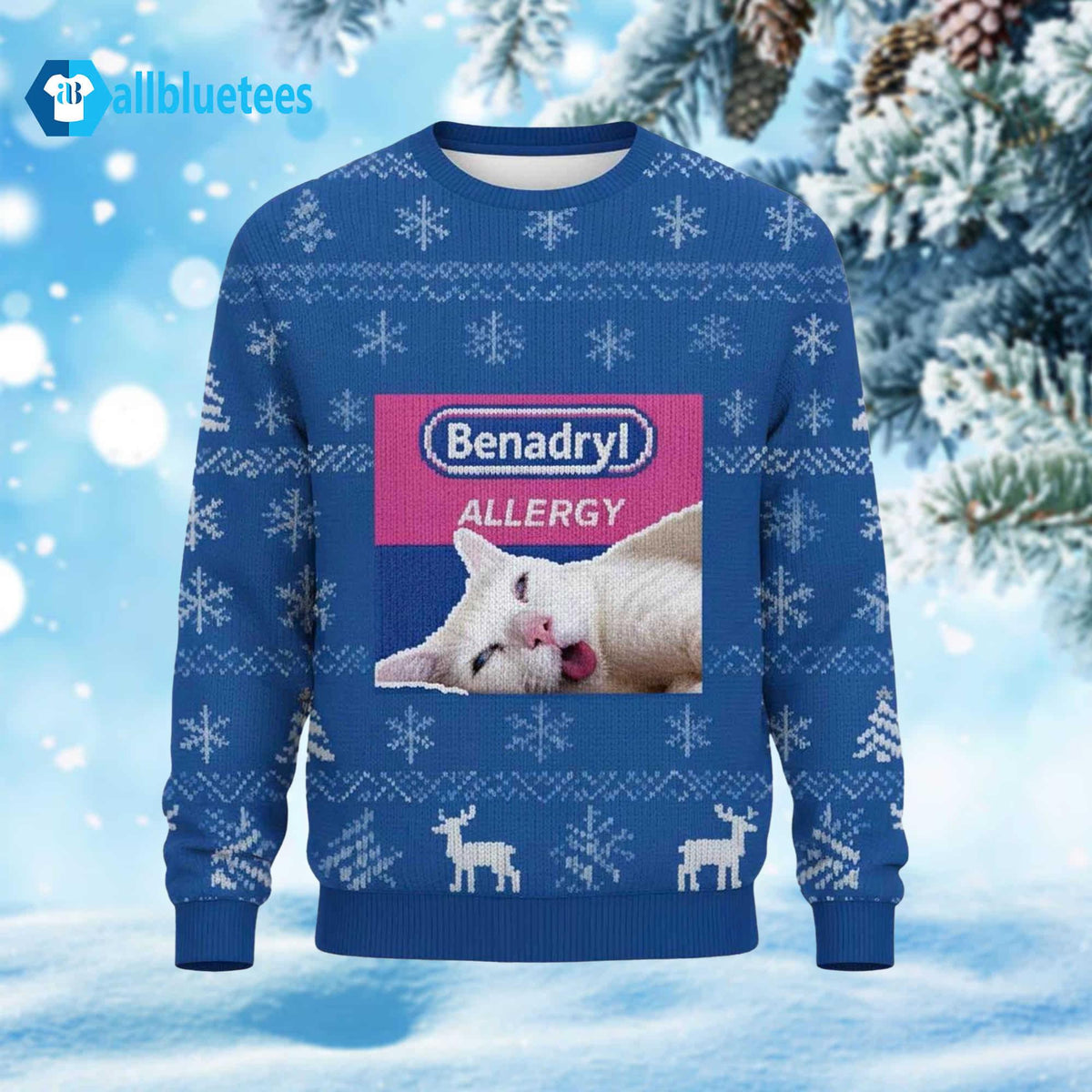Cat Benadryl Allergy Ugly Christmas Sweater - Holiday Gift product image