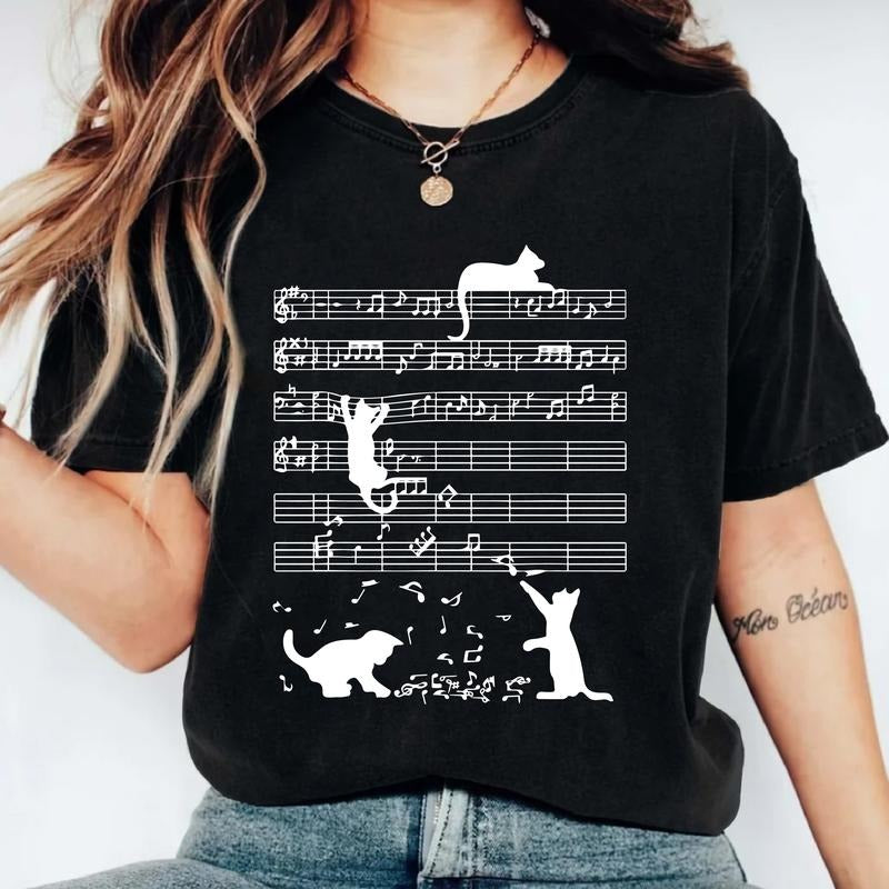 Cat Funny Music Notes Owner Lover Pianist Short - Adult & Kids T-Shirts, Sweatshirts & Hoodies apparel design preview 1