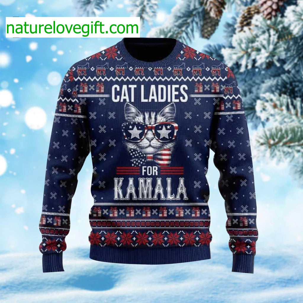 Cat Ladies For Kamala Ugly Christmas Sweater - Holiday Gift product image