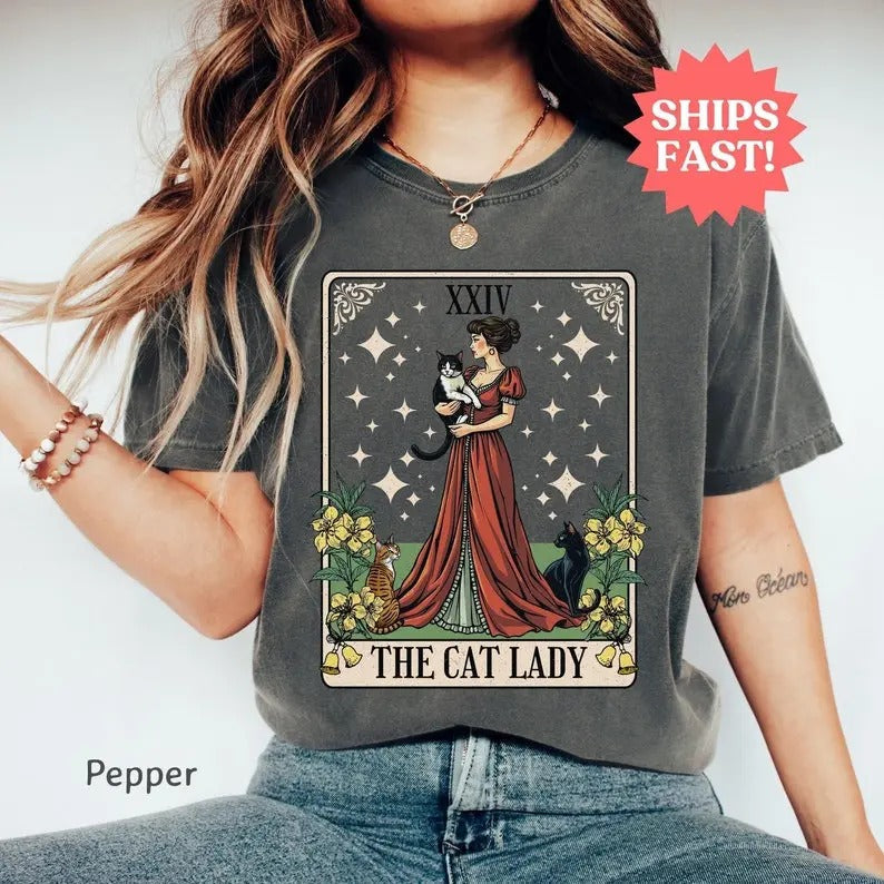 Cat Lady Tarot Card Lover Mom Lovers Funny - Adult & Kids T-Shirts, Sweatshirts & Hoodies apparel design preview 1