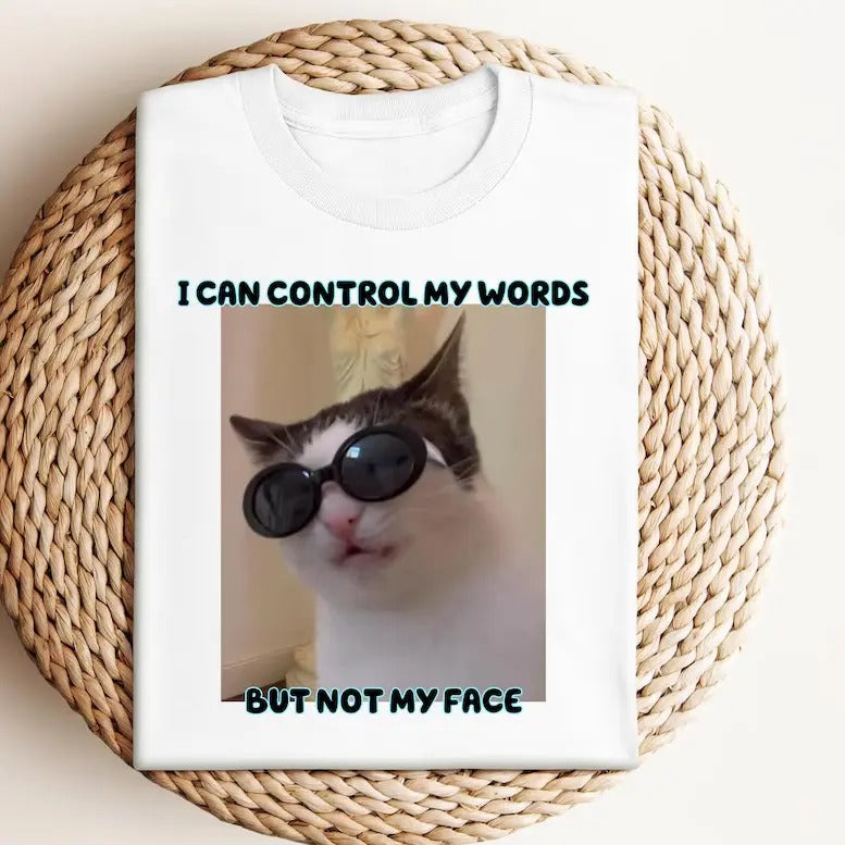 Cat Meme Funny I Can Control My Words But Not Face - Adult & Kids T-Shirts, Sweatshirts & Hoodies apparel design preview 1