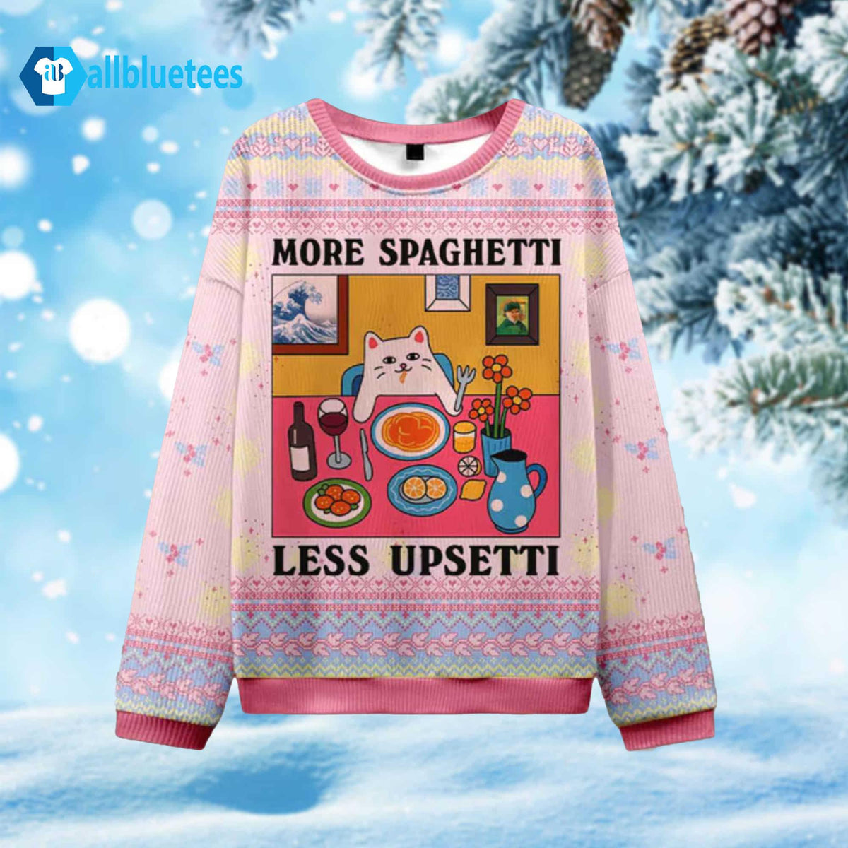 Cat More Spaghetti Less Upsetti Ugly Christmas Sweater - Holiday Gift product image