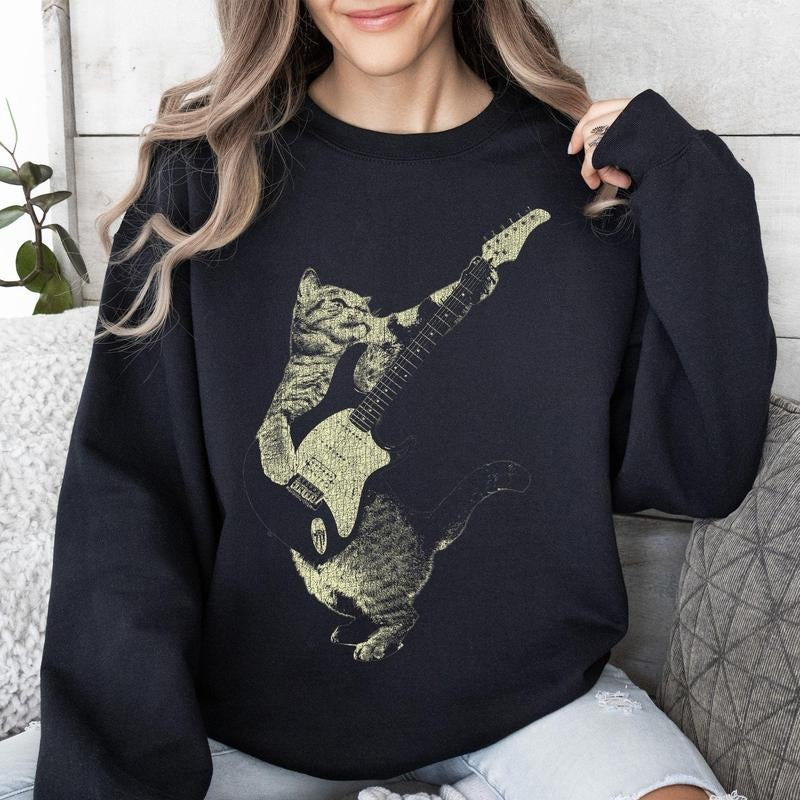 Cat Playing Guitar Funny Animals - Adult & Kids T-Shirts, Sweatshirts & Hoodies apparel design preview 1