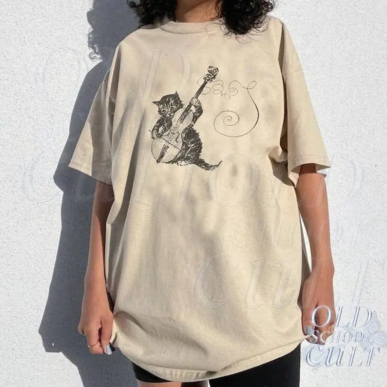 Cat Playing Violin Cute Retro Minimalistic Lovers - Adult & Kids T-Shirts, Sweatshirts & Hoodies apparel design preview 1