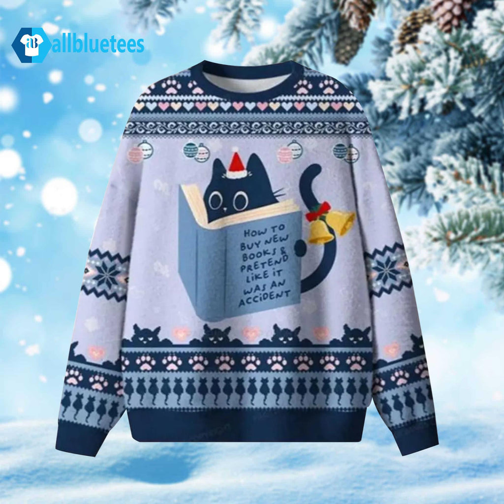 Cat Reading How To Buy Books Ugly Christmas Sweater - Holiday Gift product image