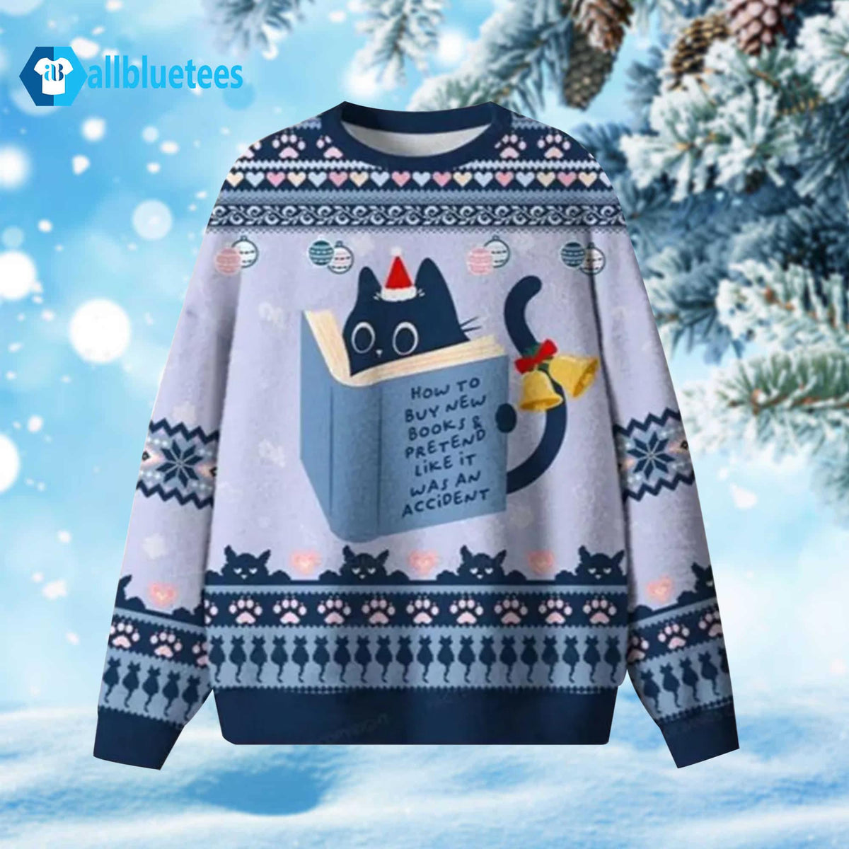 Cat Reading How To Buy Books Ugly Christmas Sweater - Holiday Gift product image