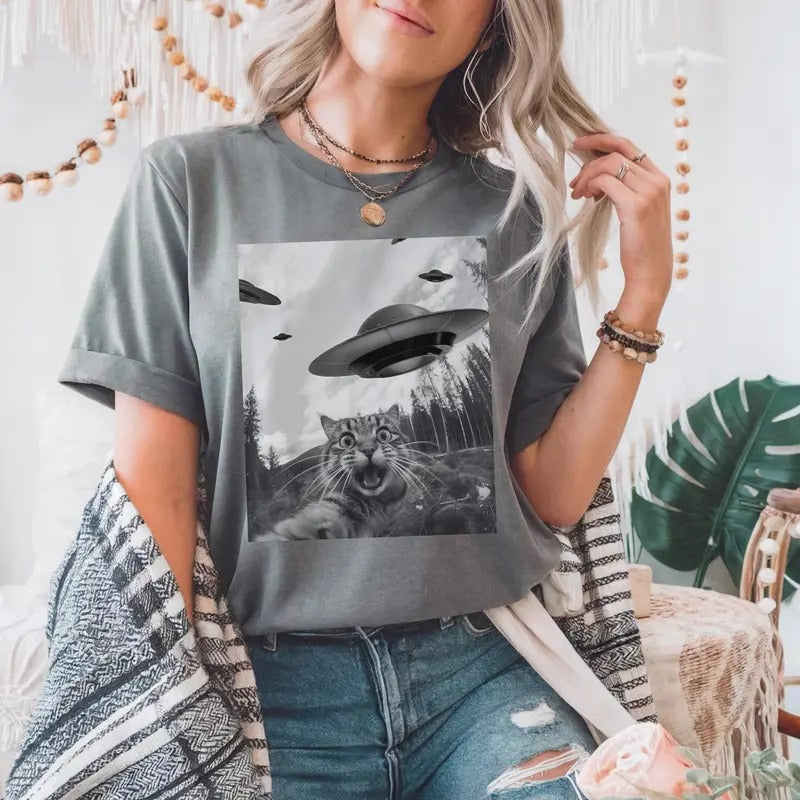 Cat UFO Funny Alien Encounter Cozy Lovers Sci Fi Fans - Adult & Kids T-Shirts, Sweatshirts & Hoodies apparel design preview 1