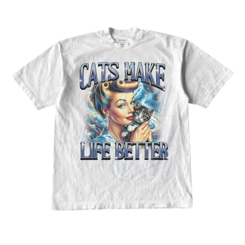Cats Make Life Better Retro Vintage 1940 Pop Cat - Adult & Kids T-Shirts, Sweatshirts & Hoodies apparel design preview 1