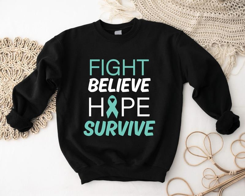 Cervical Cancer Awareness Fight Believe Hope Survive - Adult & Kids T-Shirts, Sweatshirts & Hoodies apparel design preview 1