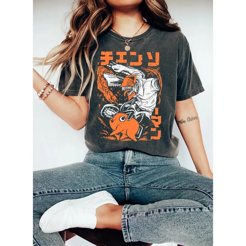 Chainsaw Devil Anime Chain Saw Man Him Her - Adult & Kids T-Shirts, Sweatshirts & Hoodies apparel design preview 1