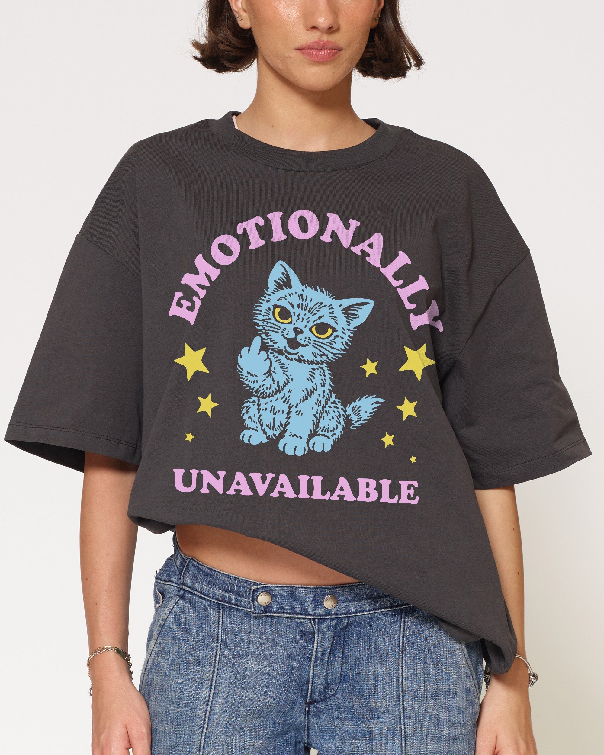 Emotionally Unavailable Cat Oversized - Adult & Kids T-Shirts, Sweatshirts & Hoodies apparel design preview 1