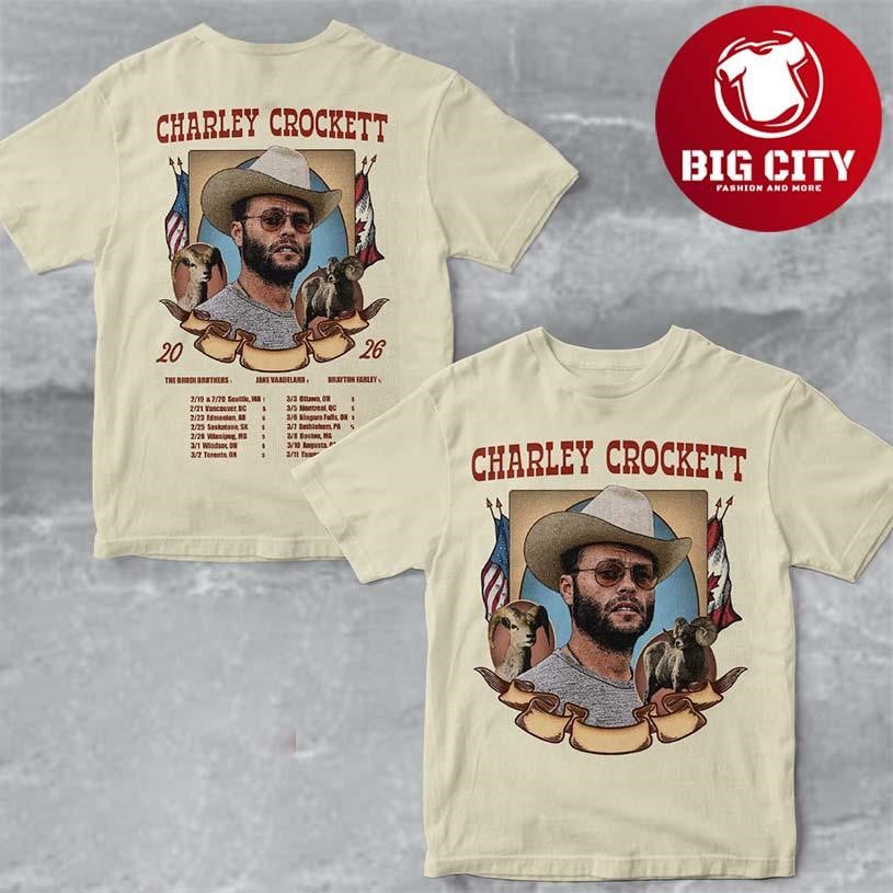 Charley Crockett North America Tour 2026 City Dates - Adult & Kids T-Shirts, Sweatshirts & Hoodies apparel design preview 1