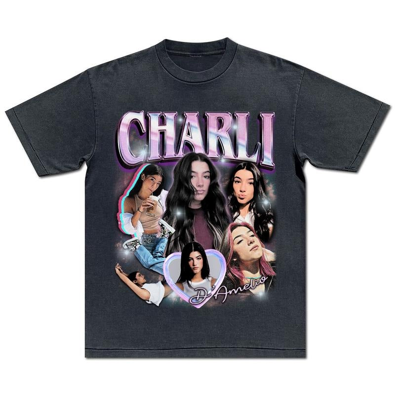 Charli D'Amelio Vintgae 90s 2024 Rap Hip Hop Fans - Adult & Kids T-Shirts, Sweatshirts & Hoodies apparel design preview 1