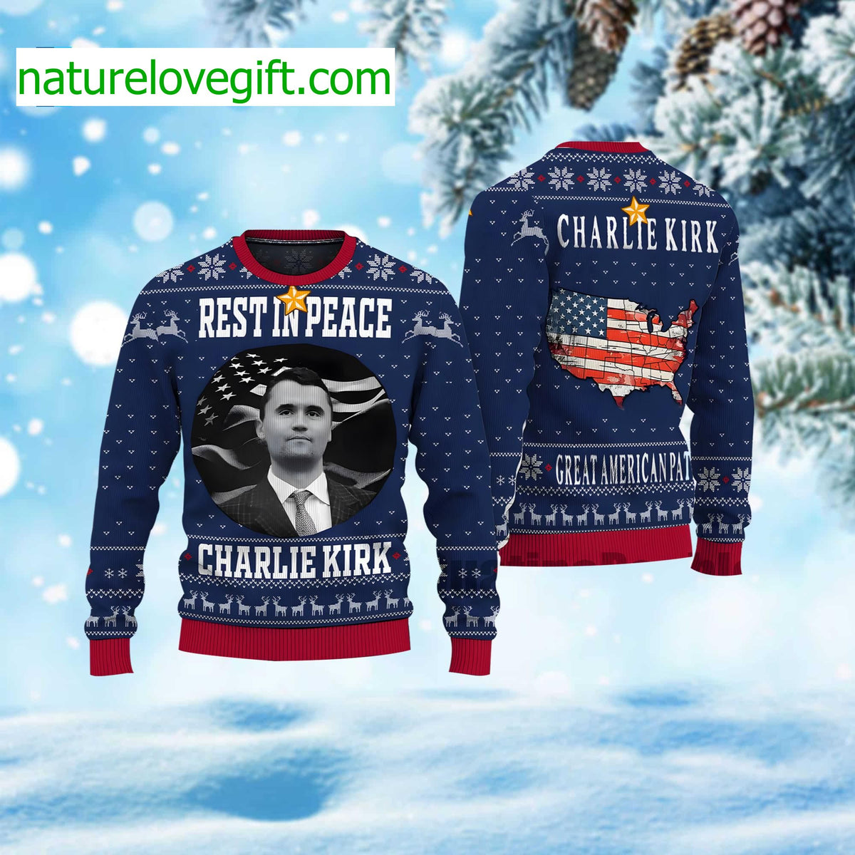 Charlie Kirk Rest In Peace Ugly Christmas Sweater - Holiday Gift product image