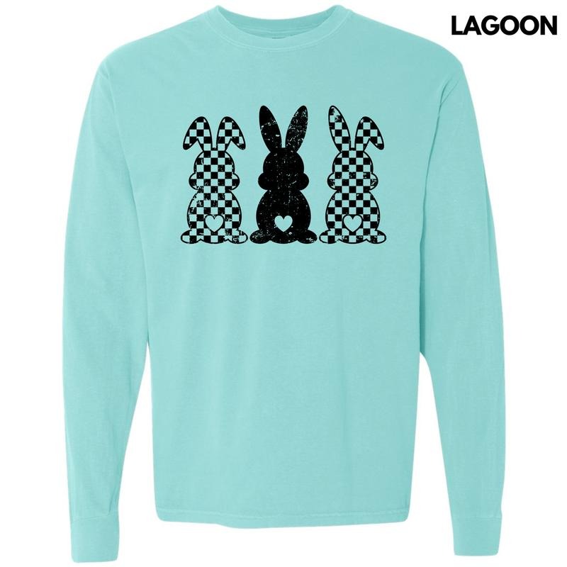 Checker Bunny Trio Comfort Colors 'NLB' - Adult & Kids T-Shirts, Sweatshirts & Hoodies apparel design preview 1