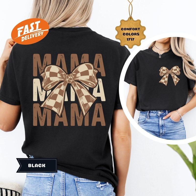 Checkered Bow Mama Coquette Mom Baby Shower New - Adult & Kids T-Shirts, Sweatshirts & Hoodies apparel design preview 1