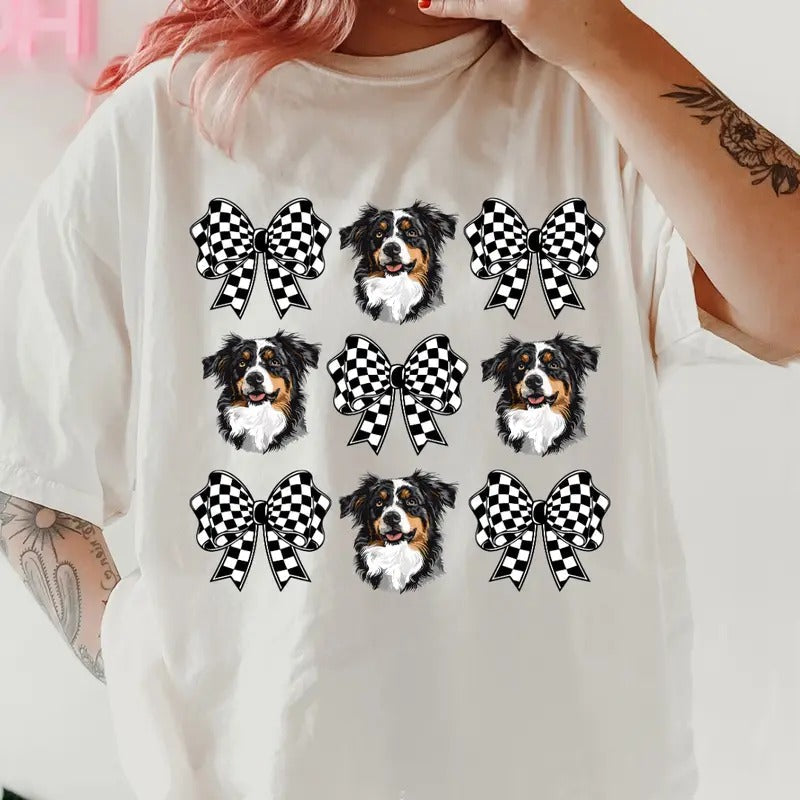 Checkered Bows Australian Shepherd Relaxed Fit - Adult & Kids T-Shirts, Sweatshirts & Hoodies apparel design preview 1