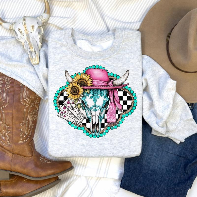 Checkered Cow Skull DTF Transfers THIS IS NOT - Adult & Kids T-Shirts, Sweatshirts & Hoodies apparel design preview 1