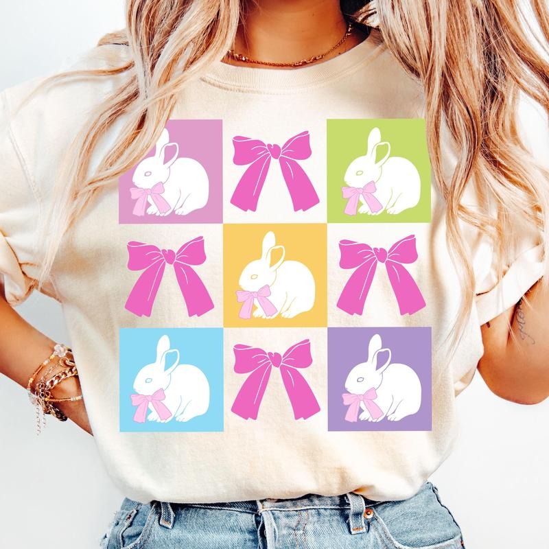 Checkered Easter Coquette Retro Bunny Happy Christian - Adult & Kids T-Shirts, Sweatshirts & Hoodies apparel design preview 1
