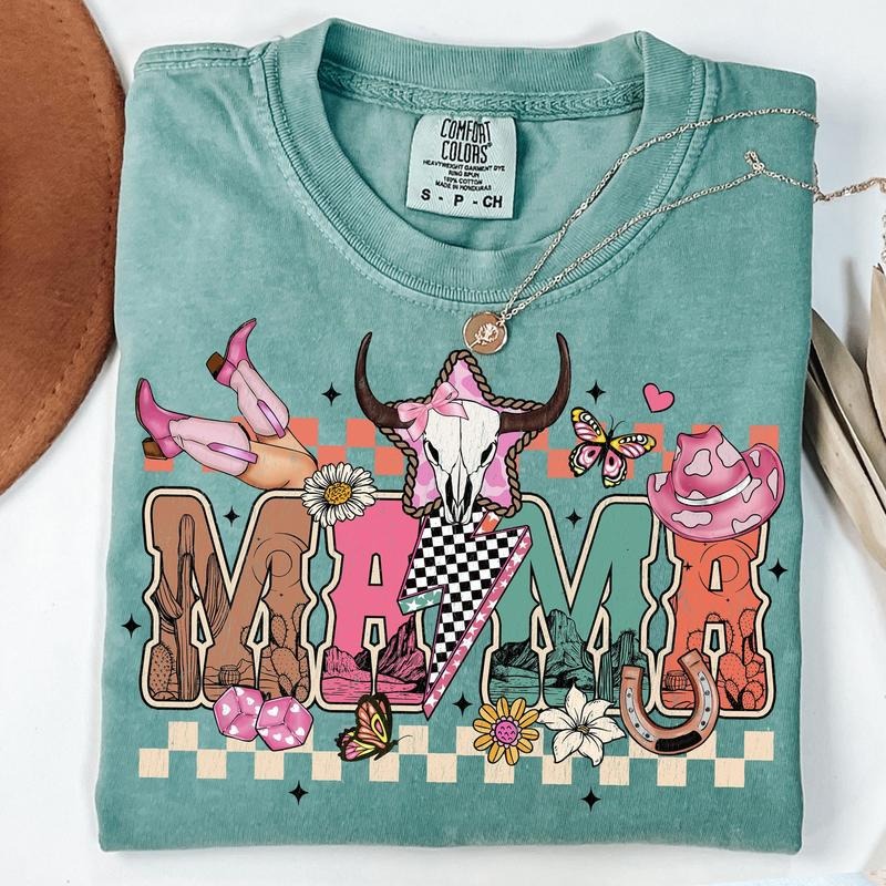 Checkered Howdy Mama Western Cowhide Mom Comfort - Adult & Kids T-Shirts, Sweatshirts & Hoodies apparel design preview 1